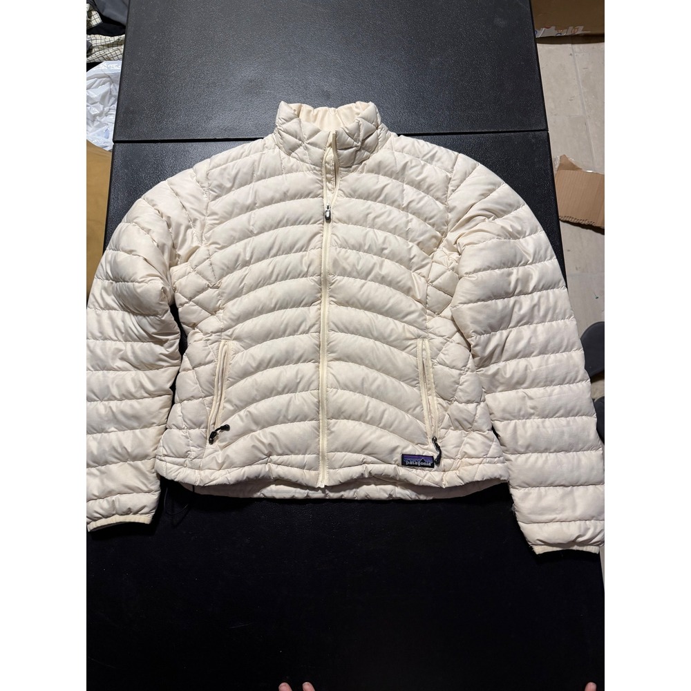 Patagonia Women Down Sweater Jacket Cream Off White Full Zip Puffer 84681 Medium